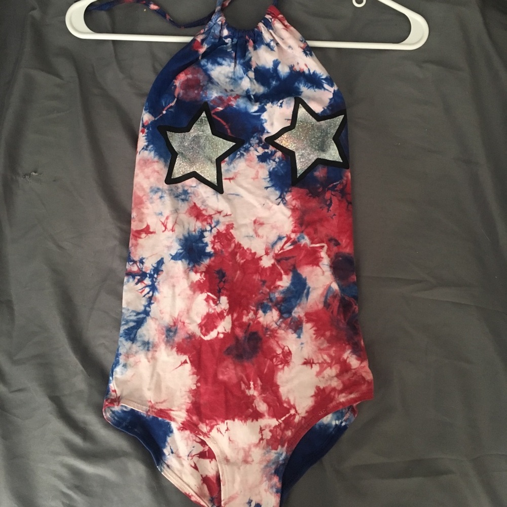 Patriotic halter bodysuit.